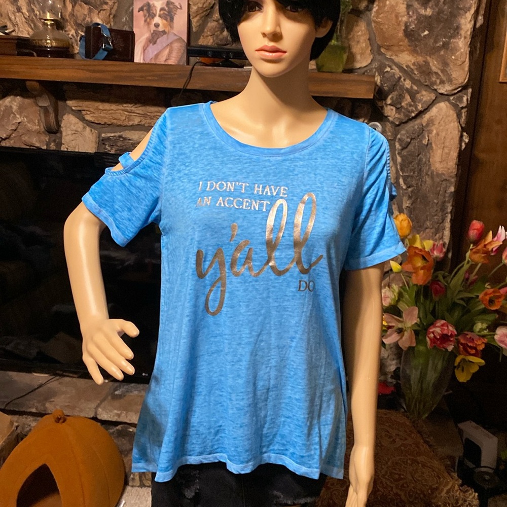 4/$10 Cato Est. 1946 Graphic Tee Burnout Cold Cut Out Shoulder